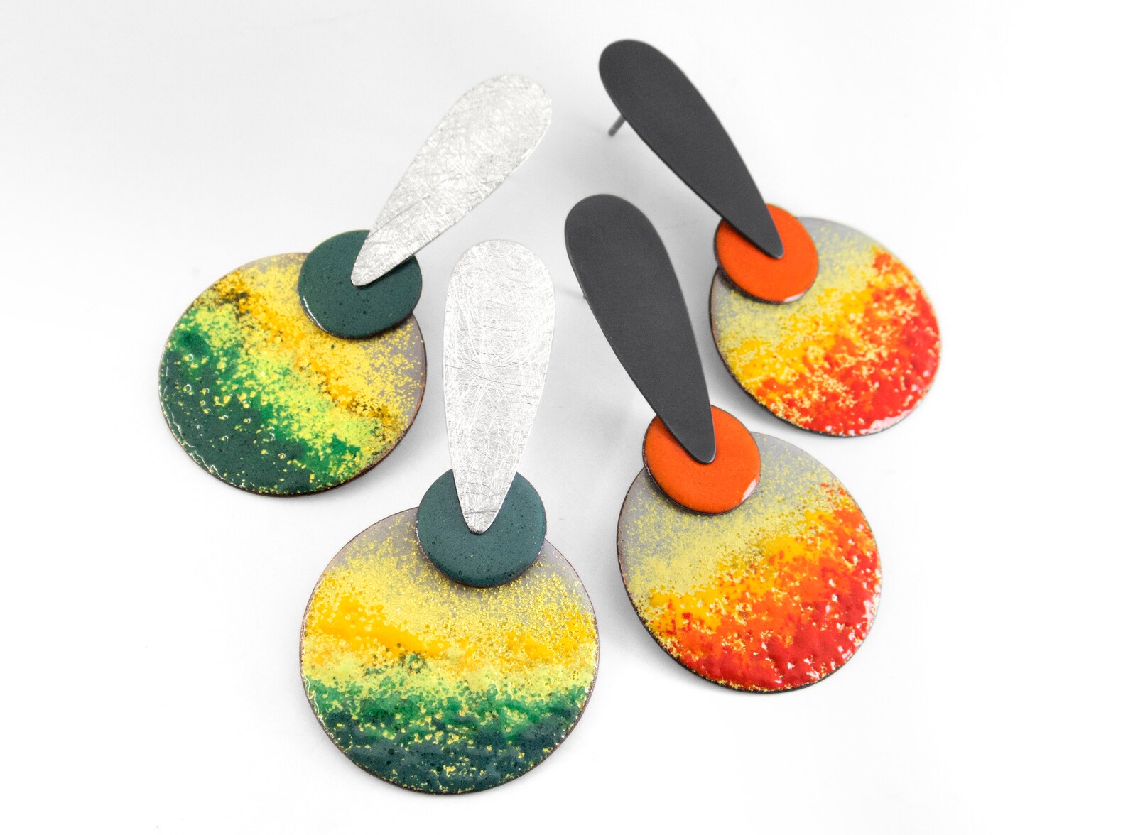 Orange Earrings. Unusual Silver Earrings. Enamel Earrings. - Etsy