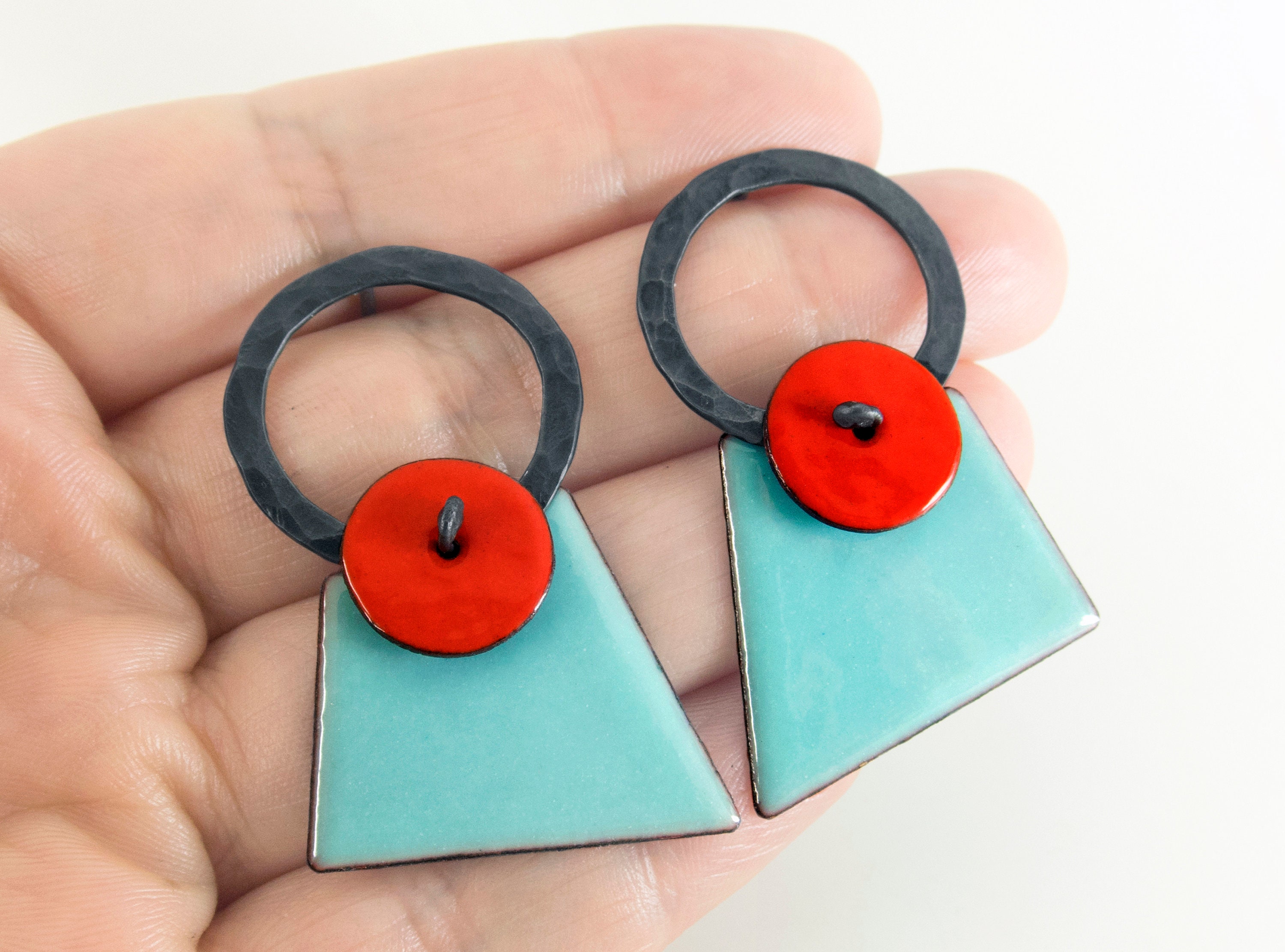 Enamel Earrings. Geometric Earrings. Drop Enamel Earrings. Etsy