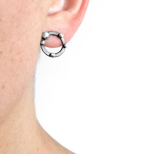 Asymmetric post earrings. Dotted earrings. Bubble post earrings. Oxidized silver studs. Round silver post earrings. Circle stud earrings image 8