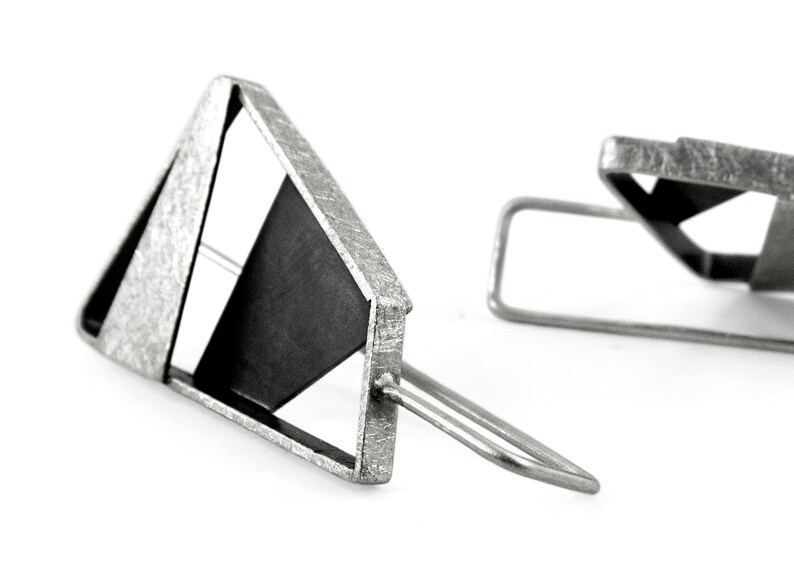 Asymmetric silver dangle earrings. Abstract silver earrings. Contemporary drop earrings. Geometric modern earrings. Unusual silver earrings image 7