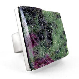 Sterling Silver Raw Ruby Zoisite Ring. Raw Gemstone Ring. Unique Stone Ring. Artisan Raw Stone Ring. Huge Statement Ring. Metalsmith Ring