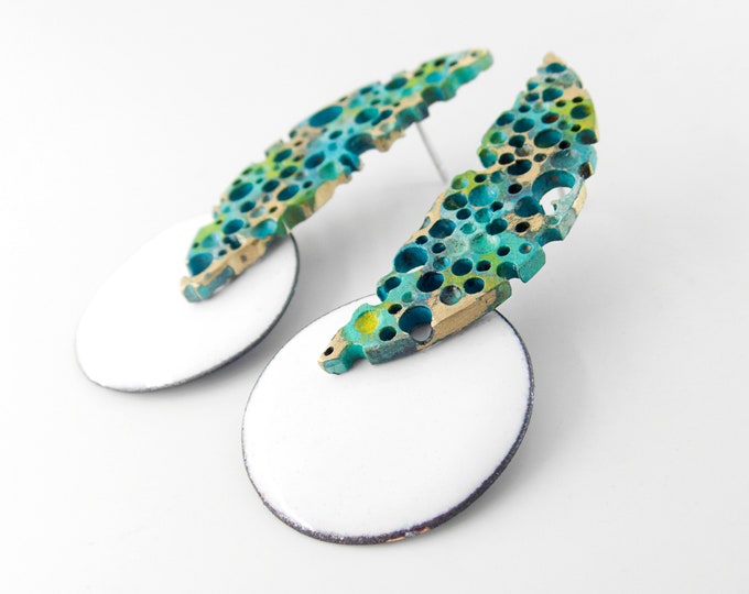 Enamel Earrings. Turquoise Earrings. Summer Earrings. Contemporary Earrings. Statement Earrings. Sculptural Earrings. Textured Earrings