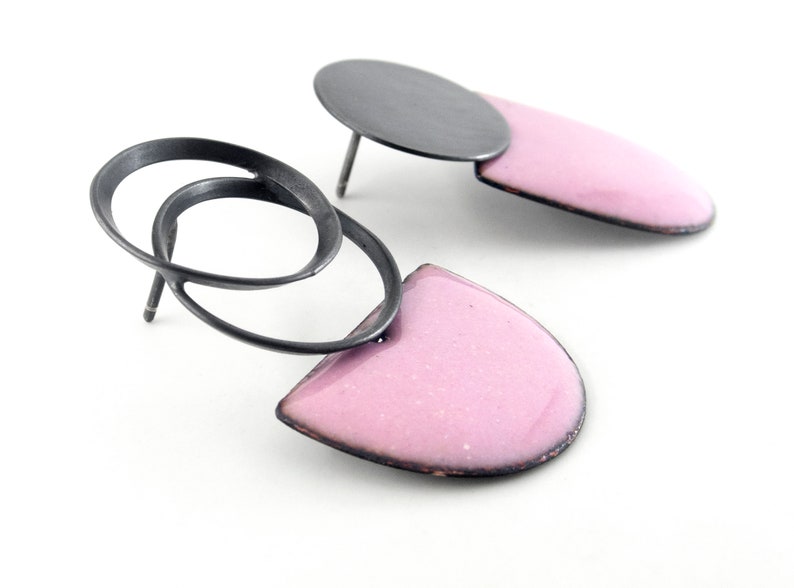 Blush Pink Earrings. Mismatched Earrings. Enamel Earrings. Etsy