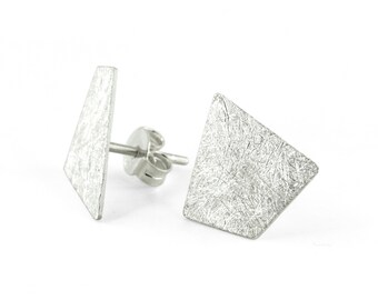 Asymmetric silver stud earrings. Geometric stud earrings. Silver post earrings. Contemporary stud earrings. Minimalist studs. Gift for her
