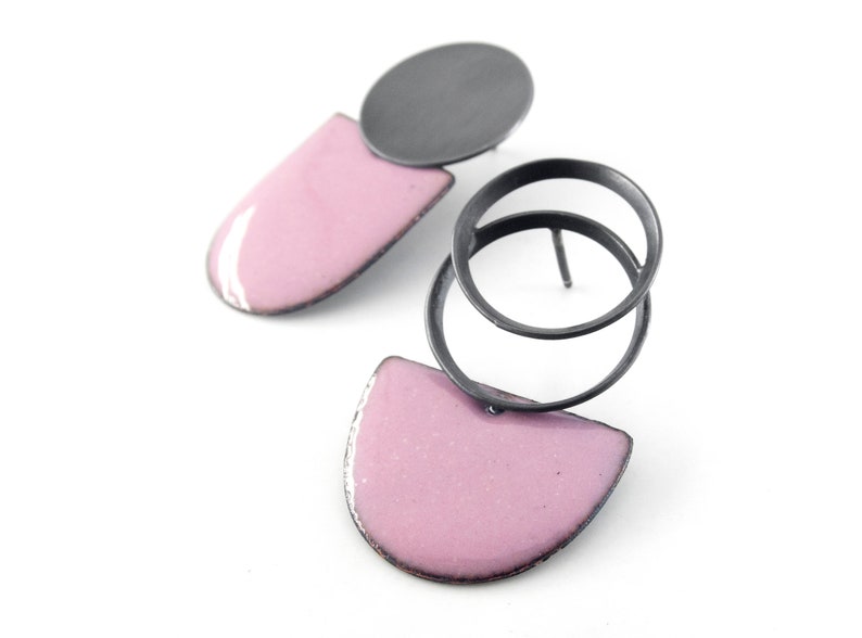 Blush Pink Earrings. Mismatched Earrings. Enamel Earrings. Etsy