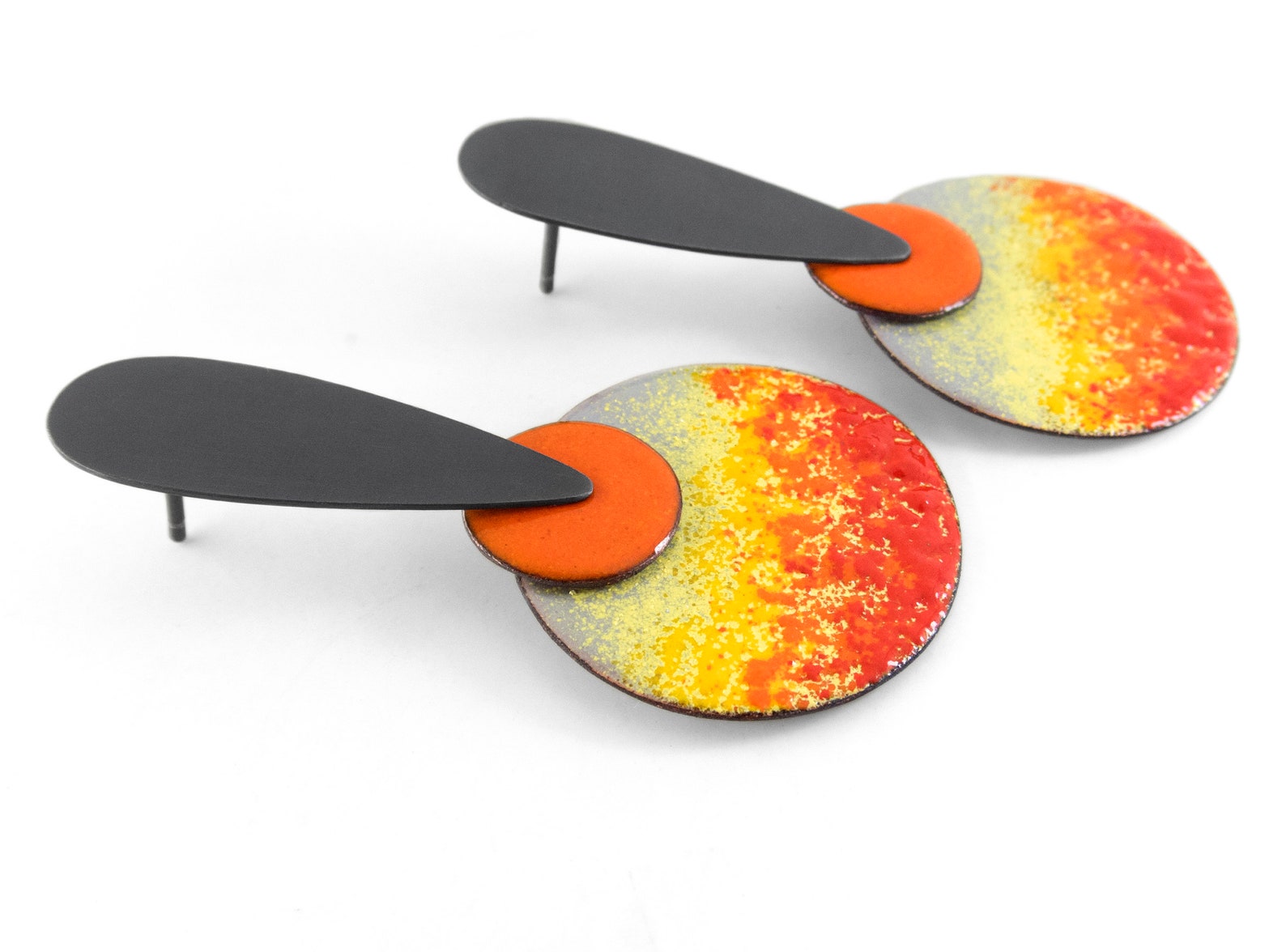 Orange Earrings. Unusual Silver Earrings. Enamel Earrings. - Etsy