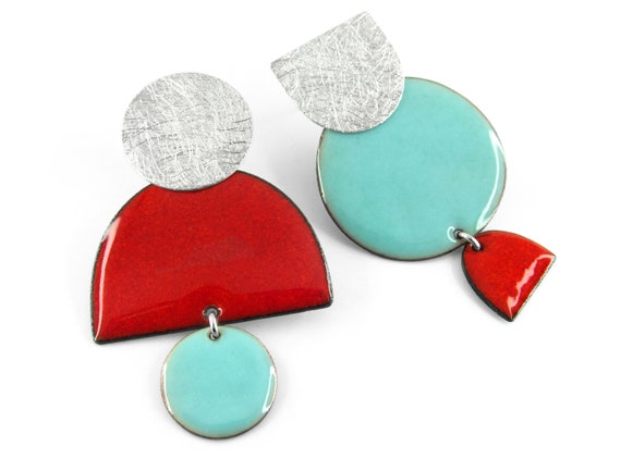 azul y rojo. Pendientes originales de - Etsy España