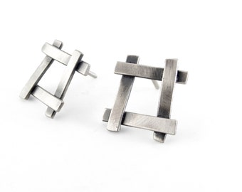 Silver Square Stud Earrings. Modern Stud Earrings. Abstract Stud Earrings. Modern Unique studs. Unique Earrings. Unique Jewelry