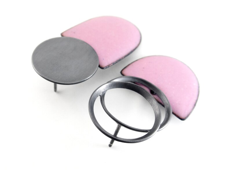 Blush Pink Earrings. Mismatched Earrings. Enamel Earrings. Etsy