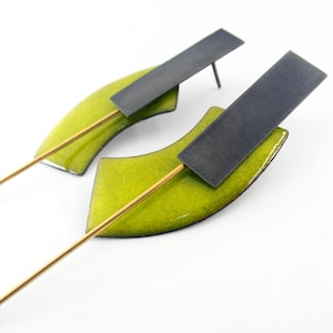 Extravagant earrings. Avant garde earrings. Colorful oversize earrings. Contemporary jewelry. Unusual Jewelry. Long modern earrings