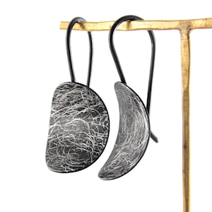 Oxidized silver dangle earrings. Modern dangle earrings. OOAK silver earrings. Elegant dangle earrings. Stylish black earrings. Everyday ear