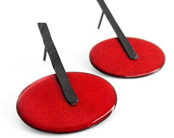 Red minimal earrings. Enamel earrings. Red drop earrings. Oval red earrings. Contemporary earrings. Everyday earrings. Modern earrings