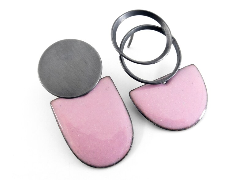 Blush Pink Earrings. Mismatched Earrings. Enamel Earrings. Etsy
