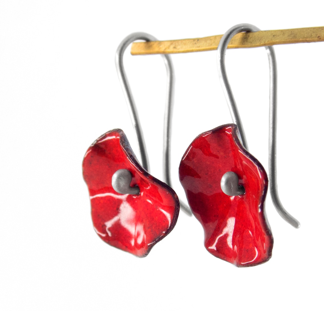 Red Dangle Red Dangle Earrings. Red Enamel Earrings. Personalized Earrings ...