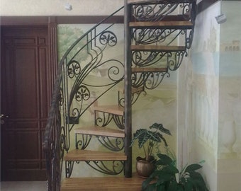 Custom Forged Spiral Stairs, Custom Wrought Iron Railing for Spiral Staircase, Custom Forged Spiral Stairs