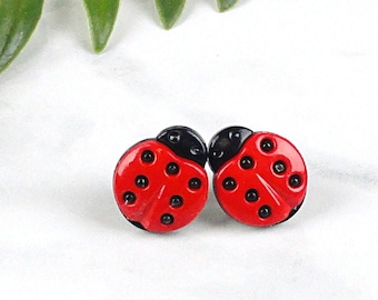 Ladybug Earrings, Ladybug Jewelry, Red Earrings, Gift for Gardener