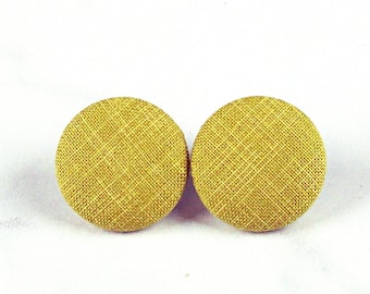 Mustard, Yellow Earrings, Stud Earrings, Gift for Mom, Fabric Covered Button Earrings, choice of 6 sizes