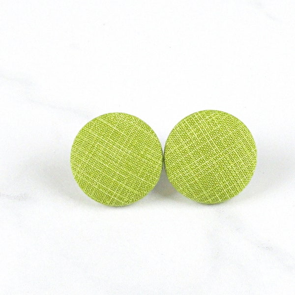 Green Stud Earrings, Minimalist Jewelry, Fabric Covered Button Earrings, Bridesmaid Earrings