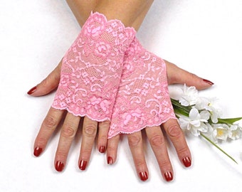 Pink Fingerless Gloves - Pink Lace Gloves - Bridal Gloves - Victorian Gloves -