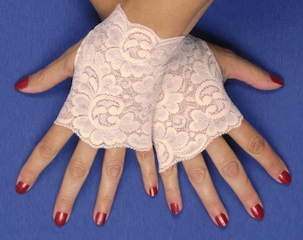 Shell Pink, Lace Gloves, Fingerless Gloves Womens, Lace Gauntlets, Bridal Gloves