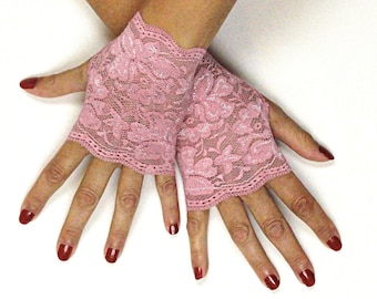Fingerless Gloves, Pink gloves, Lace Gloves, Wedding Accessories