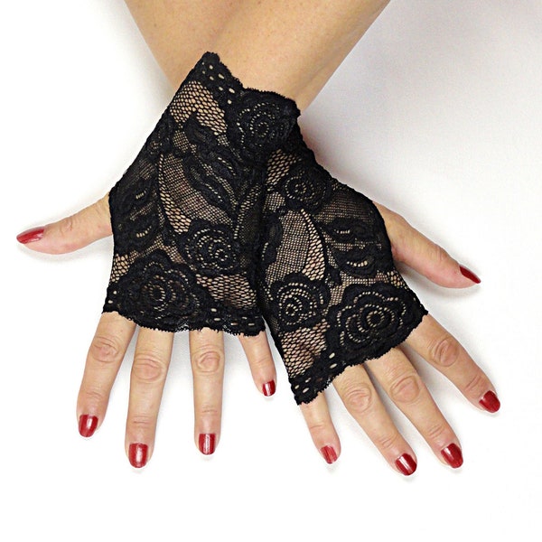Black Lace Gloves, Fingerless Gloves Womens, Steampunk Clothing Women, Gothic Wedding