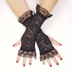 Black Fingerless Gloves - Long Lace Gloves - Victorian Gloves - Long Black Gloves - Burlesque Gloves -