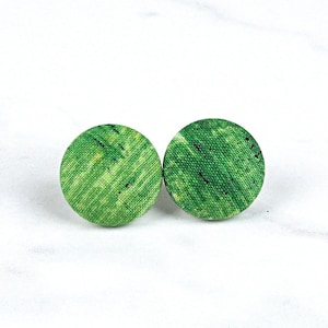 Green Earrings - Fabric Button Earrings - Covered Button Studs - choice of 4 sizes