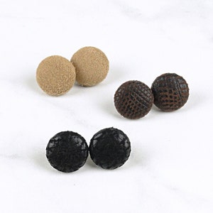 Faux Leather Earrings,  Set of 3 Earrings,  Button Stud Earrings, Edgy Earrings, Fabric Button Earrings
