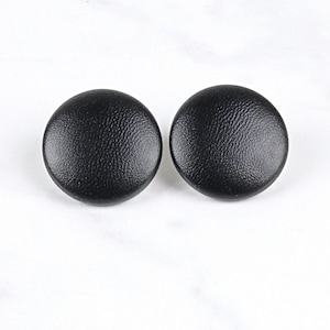 Black Faux Leather Button Studs, Covered Button Earrings, Minimalist Vegan Leather Jewelry