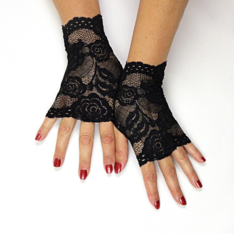 Black Lace Gloves Fingerless Gloves Womens Steampunk Etsy