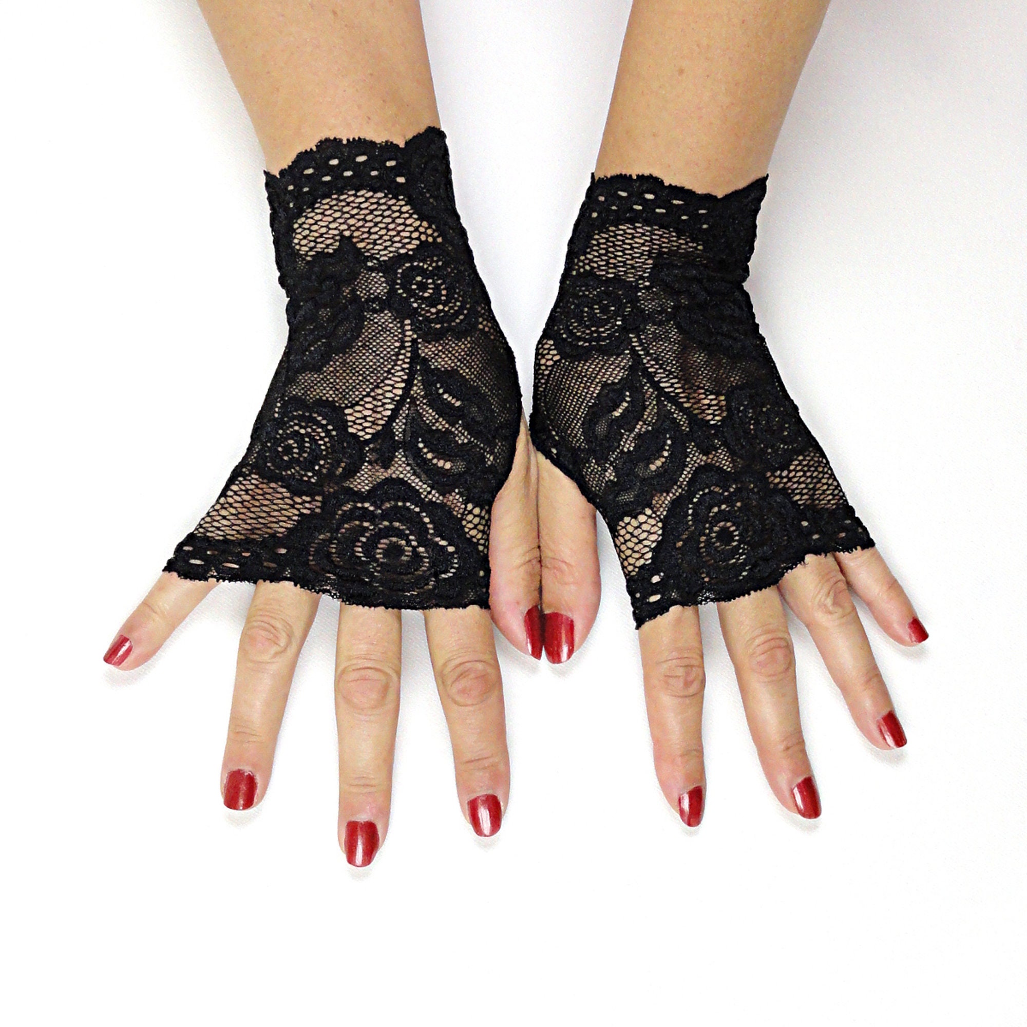 Black Lace Gloves, Fingerless Gloves Womens, Steampunk