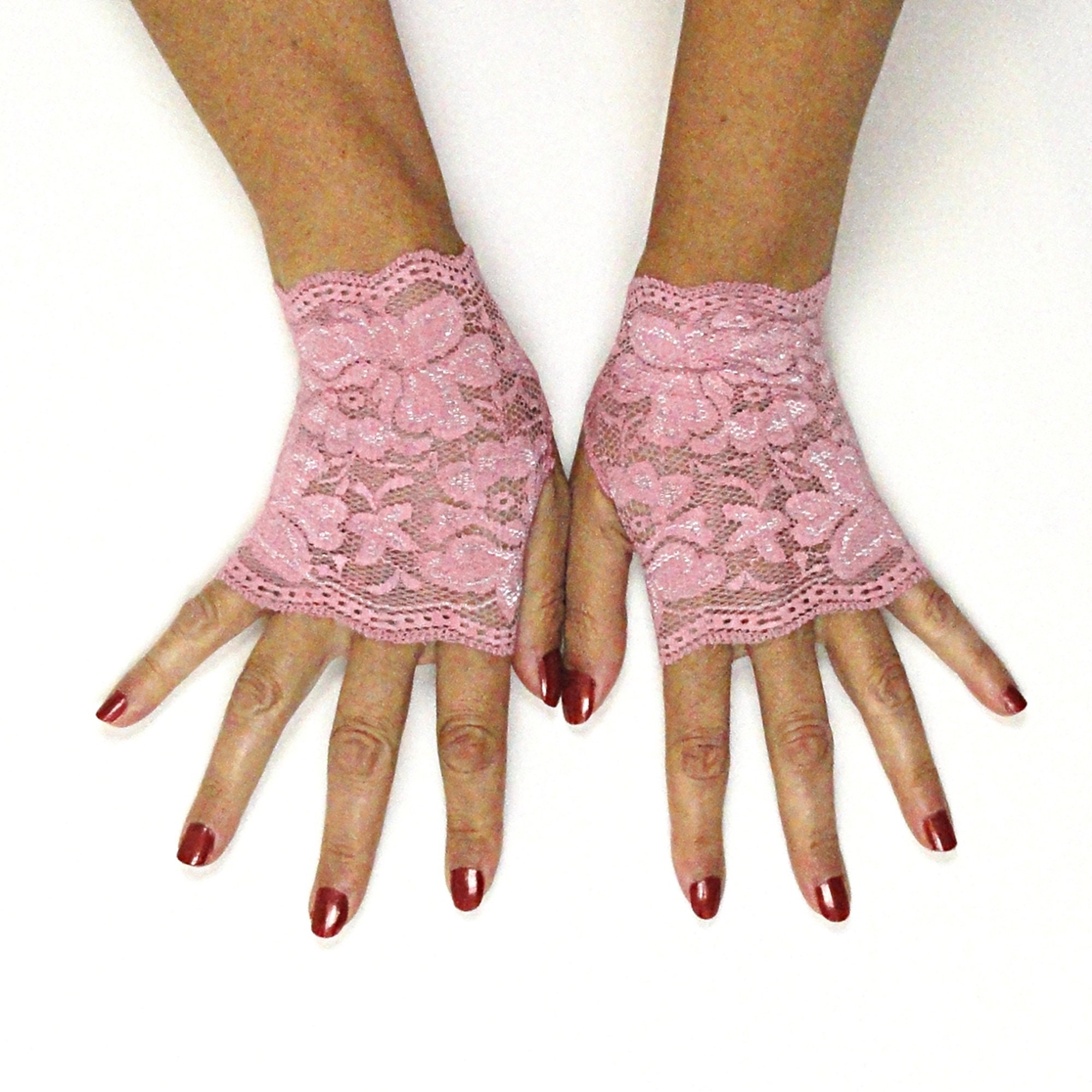 QEDBOJE Damen Fingerlose Spitze Handschuhe – Kurze Spitzenhandschuhe Mit Blumenmuster Für Hochzeit & Ball