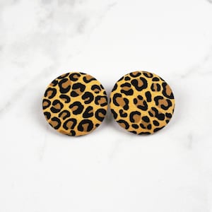 Leopard Print Earrings, Fabric Button Earrings, Edgy Earrings,  choice of 4 sizes