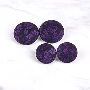 Purple Earrings - Purple Floral Studs - Purple Post Earrings - Covered Button Earrings - choice of 6 sizes