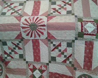 Edredón Vintage Blush, edredón hecho a mano, edredón estilo campestre, edredón color rosa, edredón hecho a mano en venta, edredón terminado, edredón para regalo