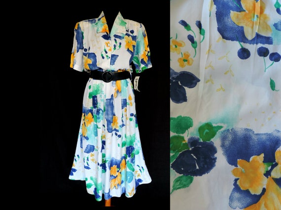 blue and yellow floral dress