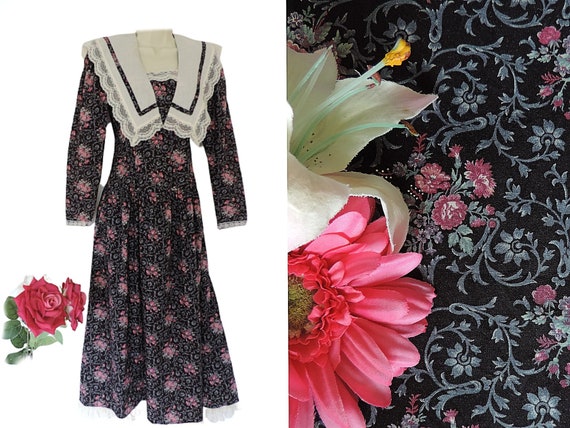 80s GUNNE SAX Prairie Dress with Large Lace Trim C