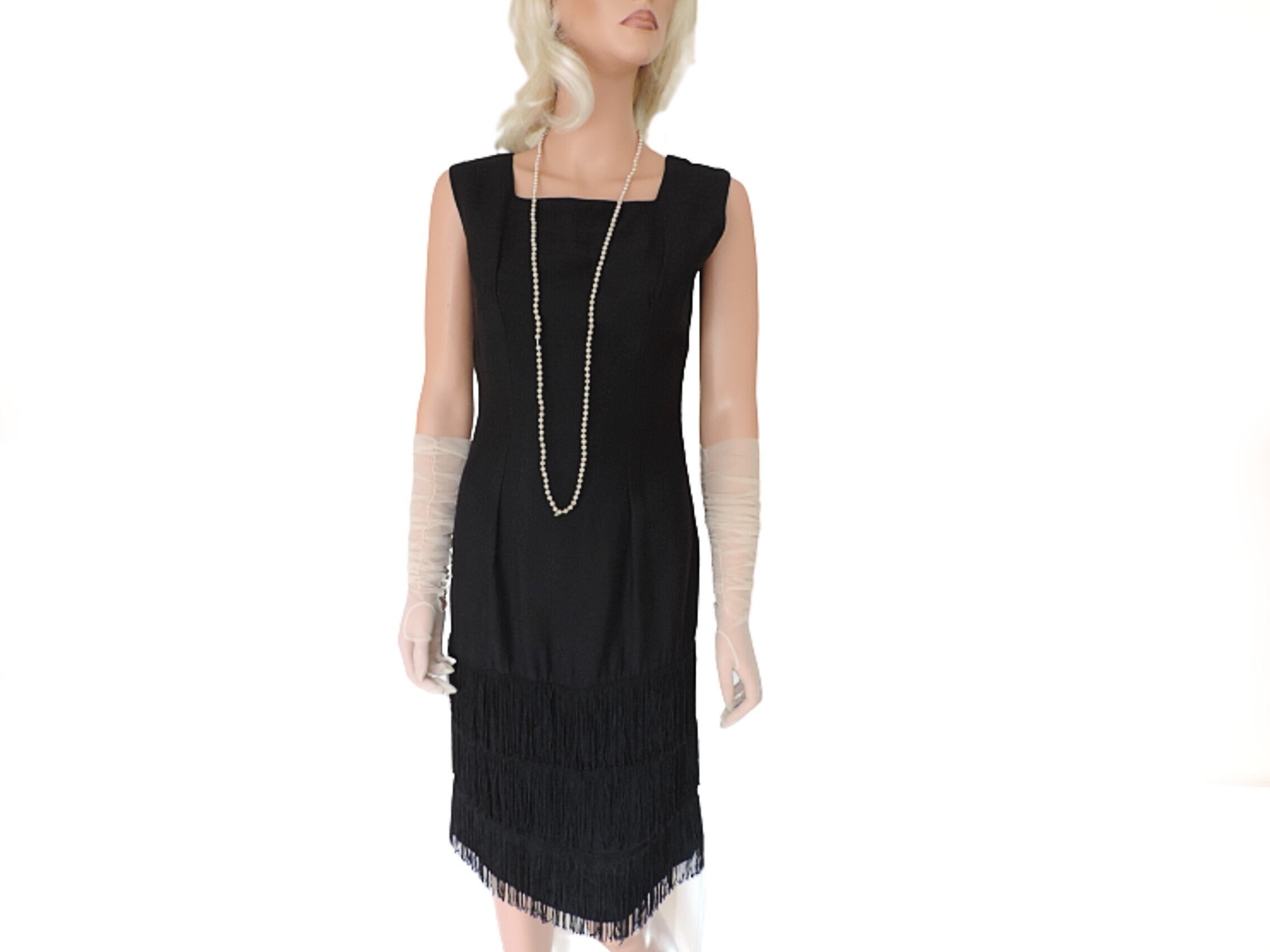 WearableWorksOfArtUK Black Flapper Dress | Charleston Gatsby Dress | 20s Style Dress with Tassels