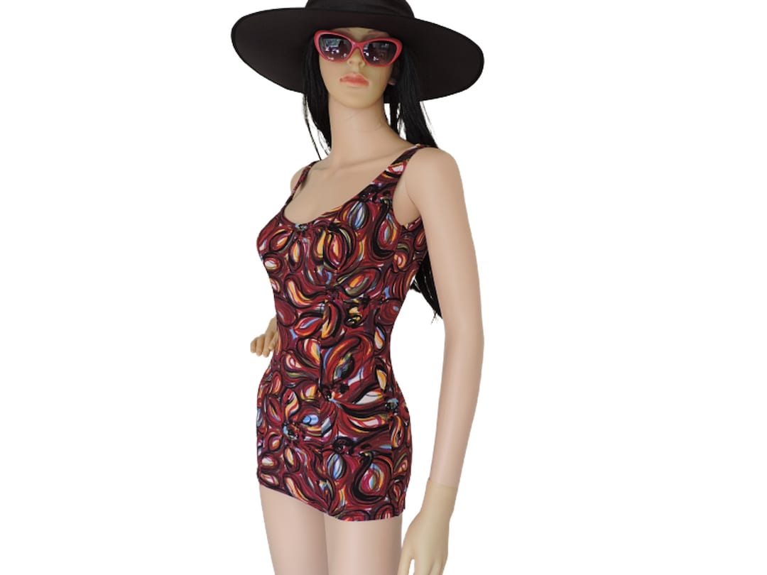 60s Pin up Girl Swimsuit Vintage Skirted Bathing Beauty Etsy