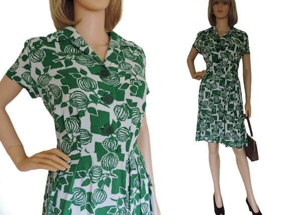 40s Dress Vintage Day Dress in Green 