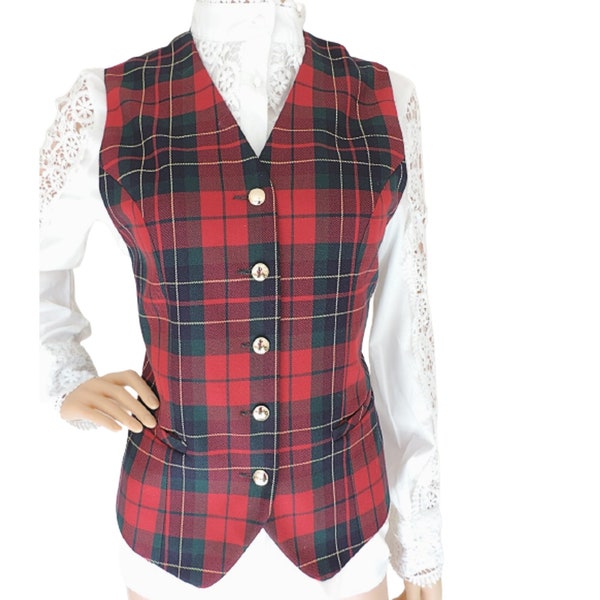 80s Tartan Waistcoat, Womens Vintage Red, Green & Blue Plaid Vest, Ska Steampunk Goth Punk Fashion