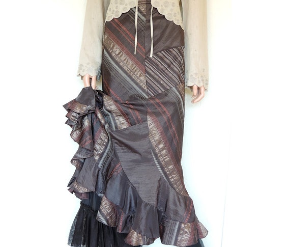 Victorian Steampunk Skirt, Long Ruffle Hem Skirt i