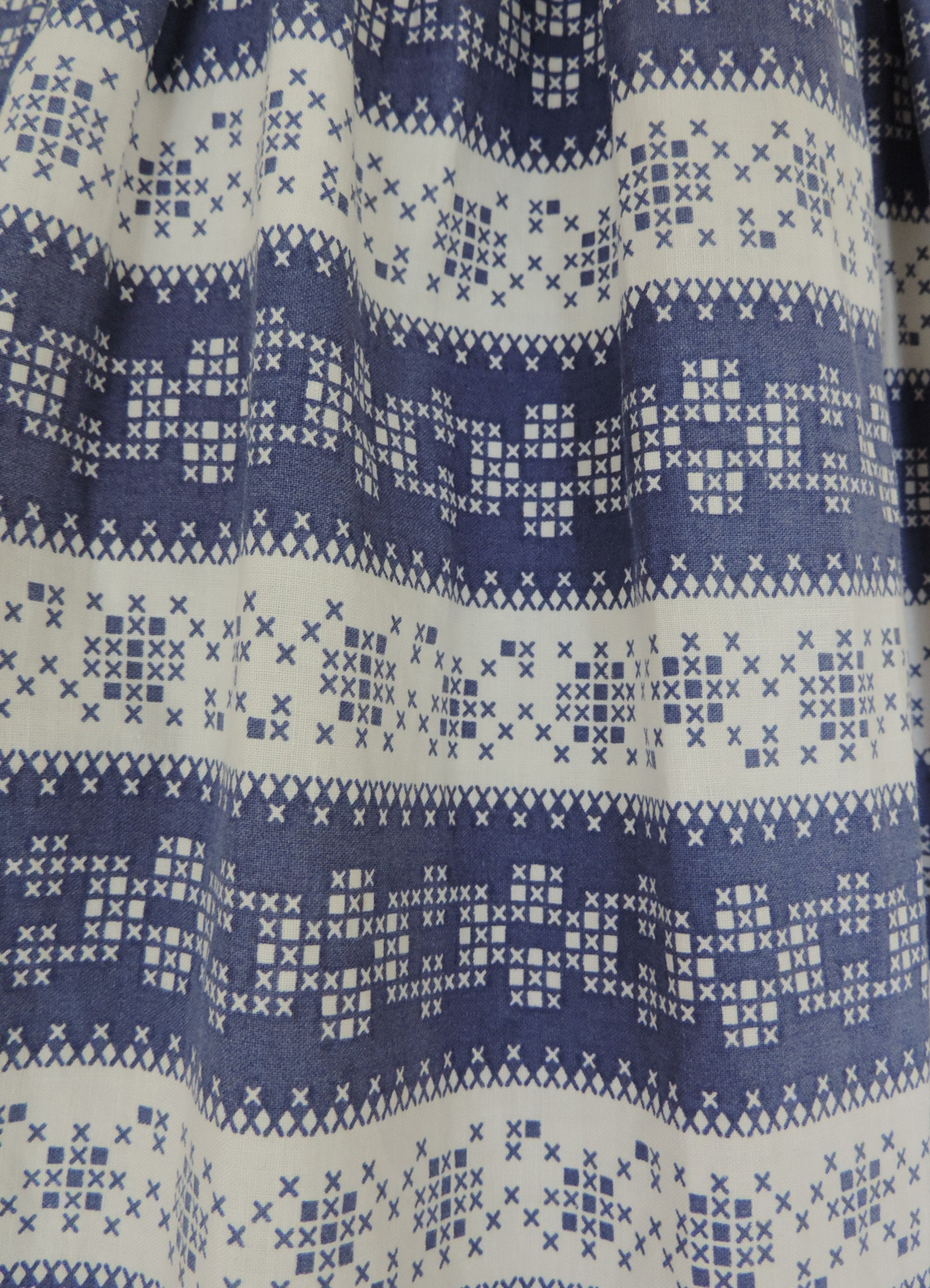 50s Full Skirt Dress in Blue & White Cotton Mid Century Print - Etsy UK