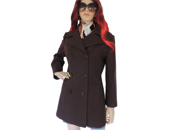70s Brown Coat Vintage Wool Hip Length 