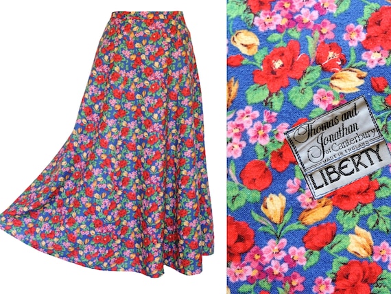 Vintage 80s LIBERTY PRINT / FABRIC Skirt in Blue,