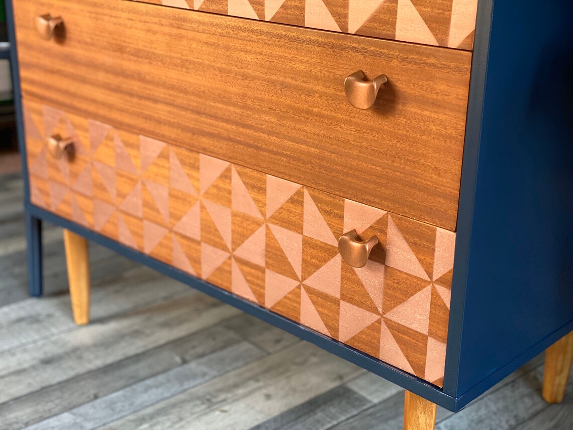 Sold Mid Century Modern Retro Chest of Drawers With Copper Etsy
