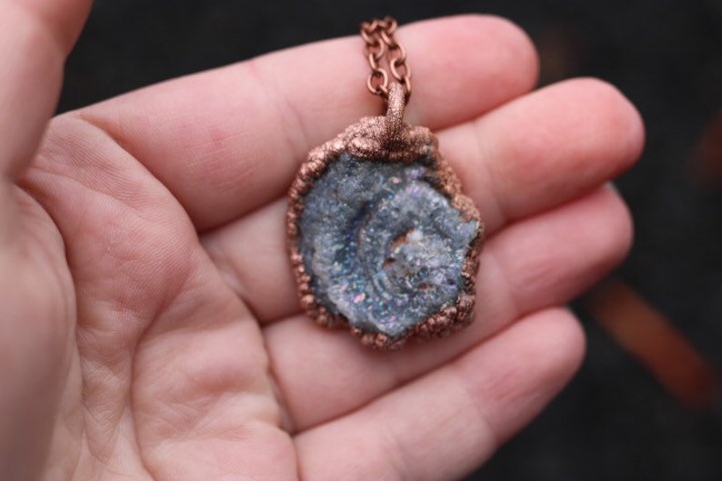 Crystal geode swirl pendant ~ Electroformed ~ Handmade Jewelry