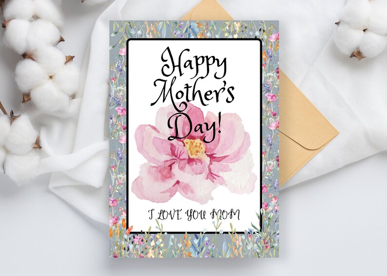 Happy Mother's Day and I Love You Mom Printable Greeting Card Instant Download zdjęcie 2