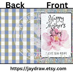 Happy Mother's Day and I Love You Mom Printable Greeting Card Instant Download zdjęcie 3